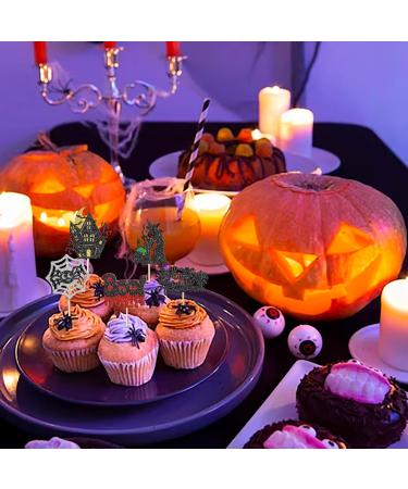 Rsstarxi 24 Pack Halloween Cupcake Toppers Glitter Tombstones Spider Boo Ghost Witch Cupcake Picks Skull Bat Happy Halloween Cake Decoration for Horror Halloween Baby Shower Birthday Party Decorations Design 25 - Buy Online on GoSupps.com