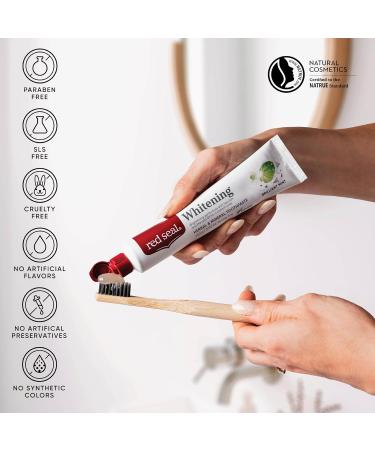 Red Seal Brilliant Mint Whitening Toothpaste - Vegan Fluoride Free Natural Ingredients NATRUE Certified 3.53 oz - Cruelty Free & Paraben Free - Buy Online on GoSupps.com