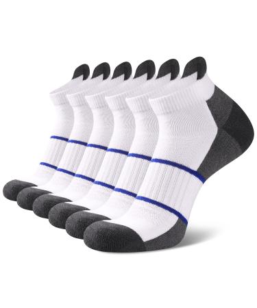 COOVAN Mens Ankle Socks Athletic Tab Running Low Cut 6 Pairs Breathable Cushion Sock with Ankle Support 6 Pack White