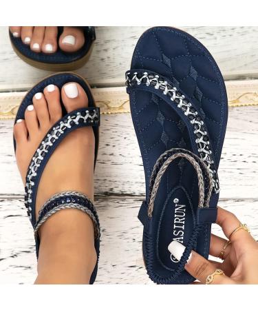 XTZYGLFD Women's Flat Sandals - Summer Boho-Street Shoes with Comfortable Open Toes & Elastic Ankle Straps | Roman & Plateau Style in Blue - Size 5 UK - Buy Online on GoSupps.com
