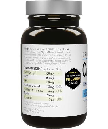 Dr. Heilbronn Omega 3 Astaxanthin Capsules | Vitamin D3 E & Piperin | 90 Gelatine Capsules - Premium Algaextract from Haematococcus Pluvialis - Buy Online on GoSupps.com