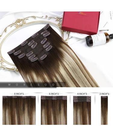 Moresoo Balayage Clip in Human Hair Extensions - 16 Inch Ombre Brown & Blonde - 7 Pieces/120g - Buy Online on GoSupps.com