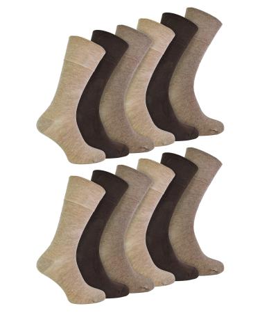 IOMI 12 Pair Mens Bamboo Diabetic Socks Wide Calf Non Binding Socks 7-12 Brown
