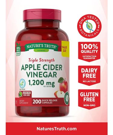 Nature's Truth Apple Cider Vinegar Capsules 1200mg - 200 Pills Value Size (Vegetarian, Non-GMO, Gluten-Free) - Buy Online on GoSupps.com