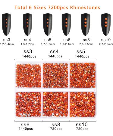 Beadsland 7200PC Flatback Rhinestones - Clear Round Crystal Nail Gems Mixed Sizes SS3-SS10 with Wax Pencil Kit - Perfect for Handicrafts & DIY Projects Orange - Buy Online on GoSupps.com