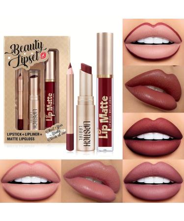 Lipstick and Eyeliner Set - Lipstick and Lip Liner Set | High Pigment Matte Lipstick | Smudge-Proof Lip Gloss for Natural Makeup Non-Stick Cup - Buy Online on GoSupps.com