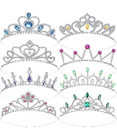 8 Pieces Girls Crown Tiara Princess Crown Christmas Silver Rhinestone Princess Colorful Crystal Tiara Crown Glitter Crystal Tiara Headband Tiara Rhinestone Princess Hair Accessories for Birthday Party