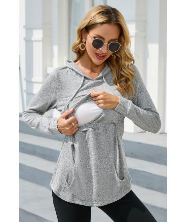 Sosolism Women's Nursing Hoodie XXL - Maternity Breastfeeding Top in Light Grey - Buy Online on GoSupps.com