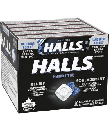 HALLS No Sugar Added Extra Strong Cough Drops Throat Lozenges Sore Throat Relief Mentho-Lyptus 9 Lozenges Cough Drops Extra Strong Singles (Full Tray) - Buy Online on GoSupps.com