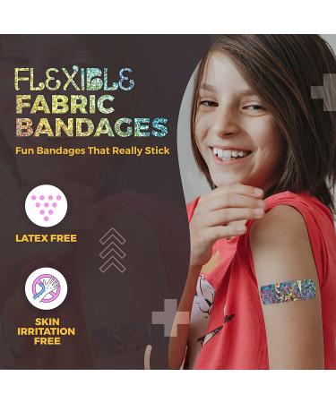 100 Count Glitter Bandages for Kids - Colorful Design, Latex-Free Fabric - First Aid for Minor Cuts & Scrapes - Buy Online on GoSupps.com