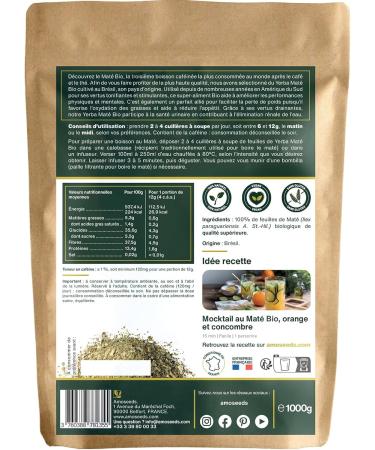 Yerba Mat BIO 1KG | Mat Vert non fum | 100% feuilles sans tiges | Boost nergie Alternative au Caf | Qualit Sup rieure - Buy Online on GoSupps.com