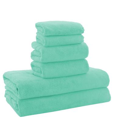 MOONQUEEN Ultra Soft Towel Set-Quick Drying - 2 Bath Towels 2 Hand Towels 2 Washcloths-Microfiber Coral Velvet Highly Absorbent Towel for Bath Fitness,Bathroom,Sports,Yoga, Travel(Aqua Green, 6 Pcs)