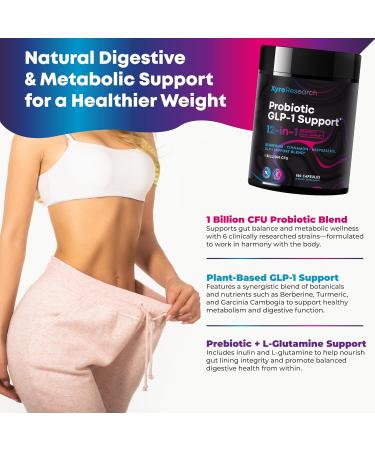 Xyro Research GLP-1 Support Probiotic Weight Loss Supplement - GLP1 Support for Women Men with Berberine - Natural Daily Oral GLP 1 Support Fat Burn Healthy Metabolism Gut Health - Vegan Gluten Free - Buy Online on GoSupps.com