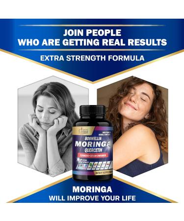 Organic Cadane Moringa Leaf with Turmeric Boswellia Quercetin Ceylon Cinnamon Holy Basil Ginger and Black Pepper - 8in1 Supplements - 90 Veggie Capsules for 3-Month Supply - Buy Online on GoSupps.com