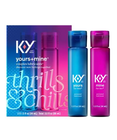 K-Y Yours + Mine Couples Lubricant, Adult Toy Friendly Personal Lubricant & Intimate Gel for Couples, Men, Women, Sex Lube, Clear, 2 x 1.5 Fl Oz, 2 count (Pack of 1) Yours & Mine