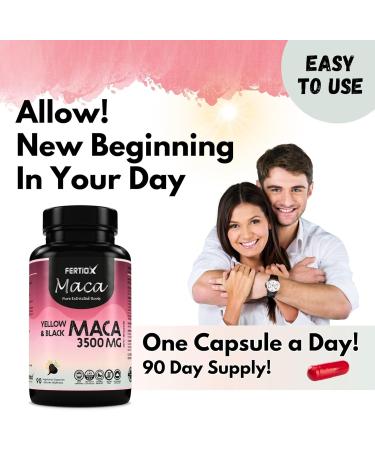 Fertiox Maca Capsules for Men and Women - Maca Root Pure Extracted Black and Yellow Maca 90 Veggie Capsules 3500 mg Per Capsule 90 Day Supply Provides Antioxidants and Health Support Made In Canada - Buy Online on GoSupps.com