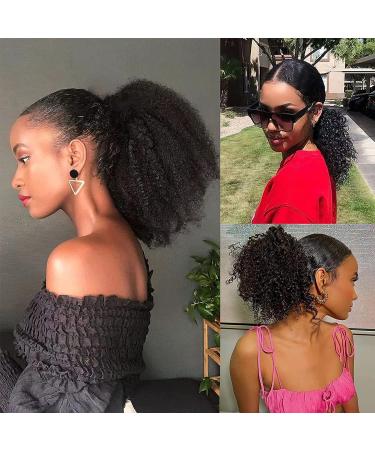 16 Inch Afro Kinky Curly Human Hair Ponytail for Black Women - 10A Brazilian Virgin Hair, 180% Density, Clip-in Drawstring Extension - Natural 4C Black Color - 120G, Pack of 1 - Buy Online on GoSupps.com