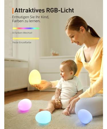 Synighty Dimmable Silicone LED Night Light for Children - 8 Color Changing 1-Hour Timer Memory Function Type C Charging - Perfect Egg-Shaped Bedside Lamp for Breastfeeding (White) - Buy Online on GoSupps.com