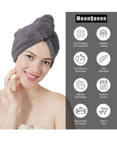 MOONQUEEN Hair Towel 5 Pack - 380GSM Thicken, Super Absorbent Quick Dry Hair Turban for Curly Long Thick Hair - Dark Grey - Buy Online on GoSupps.com