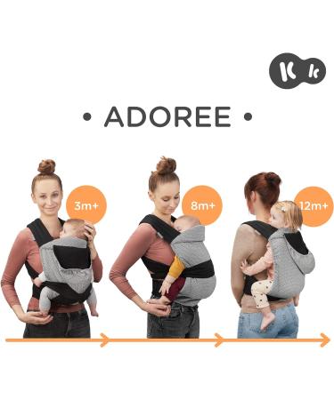 Kinderkraft Adoree Baby Carrier | Ergonomic Sling for Infants to Toddlers | 2 Carrying Positions | Adjustable Straps & Hood | Cotton Linen Viscose | Gray-Black - Buy Online on GoSupps.com