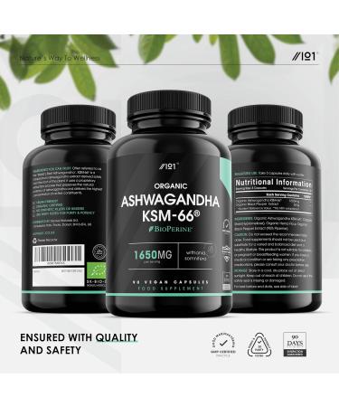 Organic Ashwagandha KSM-66 with BioPerine - 1650mg - 90 Vegan Capsules - Buy Online on GoSupps.com