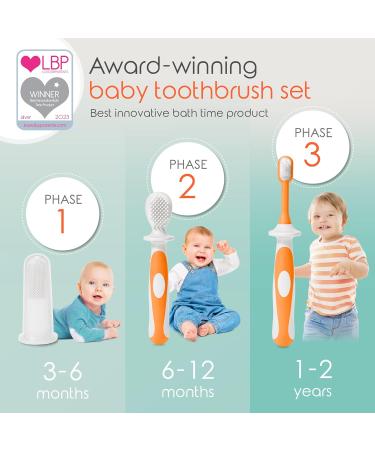 Cherish Baby Care Baby Toothbrush 0-2 Years - Safety-Tested & BPA-Free 3-Pack (Finger Toothbrush Baby Silicone Toothbrush Baby and Toddler Toothbrush) - Baby's First Toothbrush Kit (Orange) Orange Babies - Buy Online on GoSupps.com