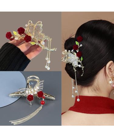 Metal Butterfly Hair Claw Clips for thick hair 2Pcs Large Rose Hair Accessories for Women Clip Big Nonslip Hair Pins