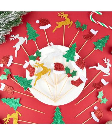120pcs Christmas Cupcake Toppers Glitter Xmas Cake Decorations Christmas Tree Hat Socks Reindeer Food Fruit Picks for Holiday Birthday Christmas Party Supplies Dessert Baking Decor - Buy Online on GoSupps.com