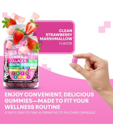 Clean Nutraceuticals Biotin Collagen Keratin Gummies | Hair Skin and Nails Vitamins for Women | Hyaluronic Acid Bamboo Vitamin A C D3 E Folate with Saw Palmetto Silica B3 B12 Vegan Gummy - Buy Online on GoSupps.com