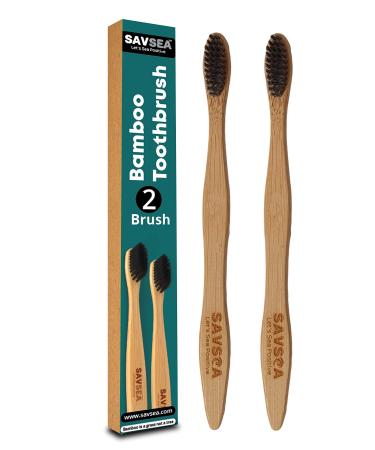 Bamboo Toothbrush Soft Bristles with Medium Bristles for Adults (2 Toothbrushes)