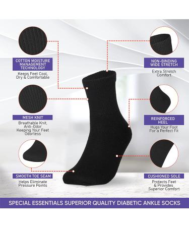 Men's Cotton Diabetic Ankle Socks - 12 Pairs, Black Grey White, Size 10-13 (Large) - Buy Online on GoSupps.com