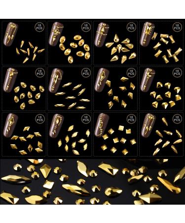 Gold Gems Crystals Set - 120 Multi Shapes + 3000 Round Nail Rhinestones with Picker Pen & Tweezer - Buy Online on GoSupps.com