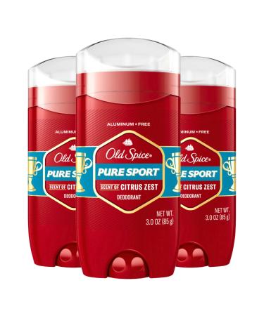 Old Spice Red Collection Deodorant for Men Aluminum Free Pure Sport Scent 3.0 oz (Pack of 3) Pure Sport 3 Ounce (Pack of 3)