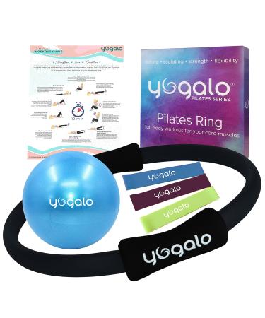 Pilates Ring and Ball Set with 3 Resistance Bands - Pilates Equipment for Home Workout - Magic Circle Pilates Ring 14 Inch to Tone, Sculpt and Strengthen - Fitness Ring for Yoga and Pilates Black
