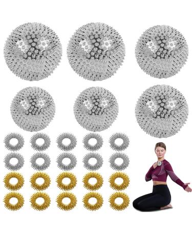 6 pieces of massage balls with 20 acupressure ring massage balls silver spiked massage ball hedgehog balls massage balls 32 mm/47 mm/56 mm skills hedgehog ball massage set for stress relief or massage