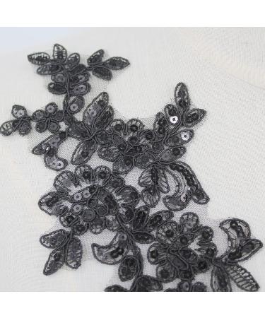 Set of 2 Black Sequin Flower Patches Lace Appliques - Wedding Dress DIY Crafts - Buy Online on GoSupps.com