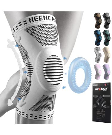 NEENCA Professional Knee Brace Knee Compression Sleeve Support for Men Women with Patella Gel Pads & Side Stabilizers Medical Grade Knee Pads for Running Meniscus Tear ACL Arthritis Joint Pain Relief XXL Grey