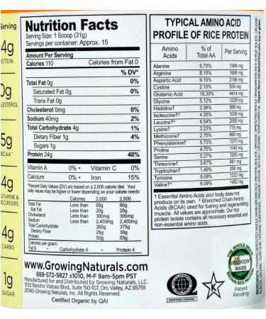 Growing Naturals Vanilla Organic Brown Rice Protein Powder - Buy Online on GoSupps.com