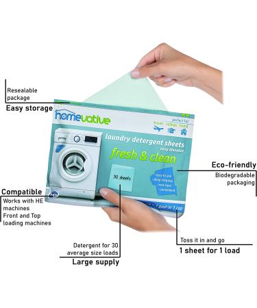 Homevative Laundry Detergent Sheets - Easy Dissolve, 30 Sheets, Fresh & Clean Scent - Eco-Friendly & Travel-Friendly - Compatible with HE Machines - Buy Online on GoSupps.com