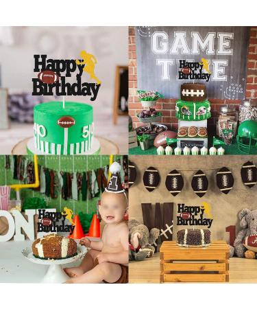 Football Cake Topper Rugby Ball Happy Birthday Cake Decorations for Man Kids Boy Girl Sport Game Day Super Bowl Touchdown Themed Party Supplies Black Sparkle Decor - Buy Online on GoSupps.com