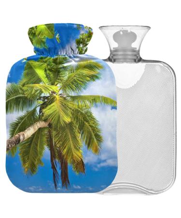 Naanle hot water bottle with cover sea beach palm Palm transparent hot water bottle 2l large hot hot water bottle for menstrual cramps pain relief handfoots heat and cold therapy 2 l