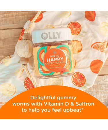 OLLY Hello Happy Gummy Worms - Mood Balance Support with Vitamin D & Saffron - 60 Count - Buy Online on GoSupps.com