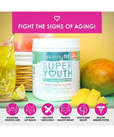 SkinnyFit Super Youth Multi-Collagen Peptides Plus Apple Cider Vinegar  Hyaluronic Acid  & Vitamin C Peach Mango Flavor  Hair  Skin  Nail & Joint Support  Immunity  Healthy Metabolism  28 Servings - Buy Online on GoSupps.com