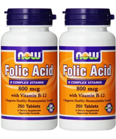 Now Foods Folic Acid 800mcg, 250 Tablets (2 Pack)