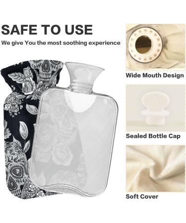 Skull Flowers Hot Water Bottle with Cover - 1L BPA Free Small Hot Water Bag for Pain Relief & Cramps - Buy Online on GoSupps.com