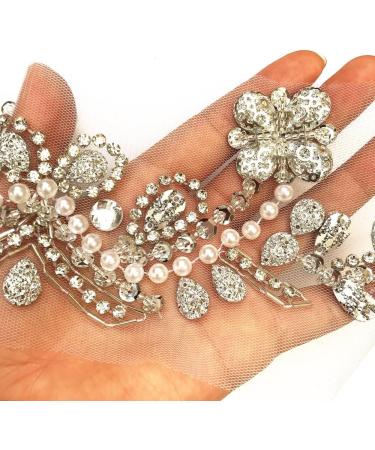 Handmade Silver V-Neck Sequin Rhinestone Crystal Trim Bridal Applique - DIY Wedding Dress Sewing Patch - Buy Online on GoSupps.com