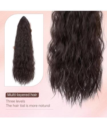32 Inch Drawstring Ponytail Extension - Long Curly Wavy Synthetic Hairpiece for Women - Natural Brown - Buy Online on GoSupps.com