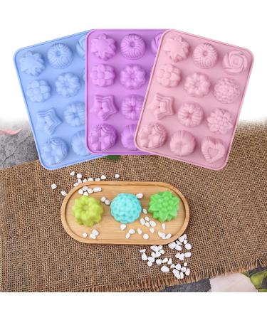 Sakolla 3 Pack Flower Soap Molds - 12 Cavities, Various Shapes - Ideal for Soap, Lotion Bars, Bath Bombs, and Chocolate Candy - Buy Online on GoSupps.com