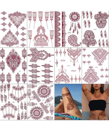 PPVWEY 10 Sheets Henna Tattoos Temporary Henna Stickers 10Pcs Brown Tattoo Stickers Women Body Art Stickers for Wedding Party(10pcs Brown) - Buy Online on GoSupps.com