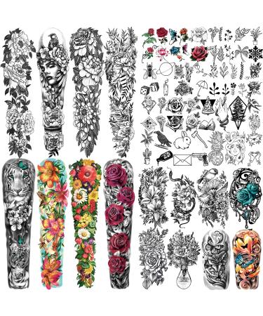 46 Sheets Large Waterproof Full Arm Temporary Tattoos for Men Women  Lily Rose Peony Eagle Lion Mix Flower Animal Design Hand Leg Body 3D Long Lasting Fake Tattoo Stickers